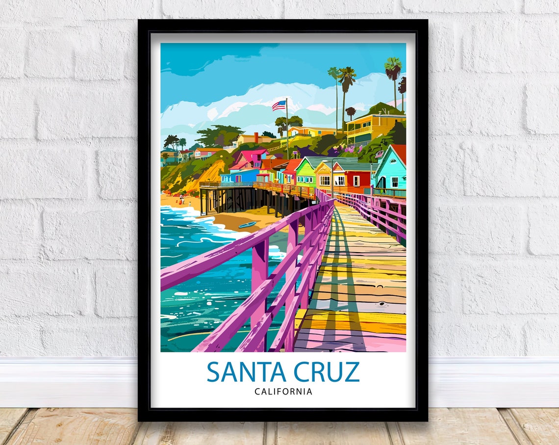 Santa Cruz California Colorful Pier Boardwalk Beach Houses Poster