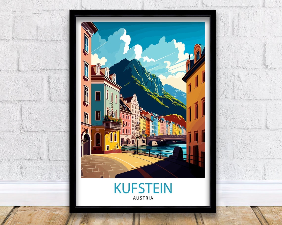 Kufstein Austria Colorful Riverside Old Town Mountain View Poster