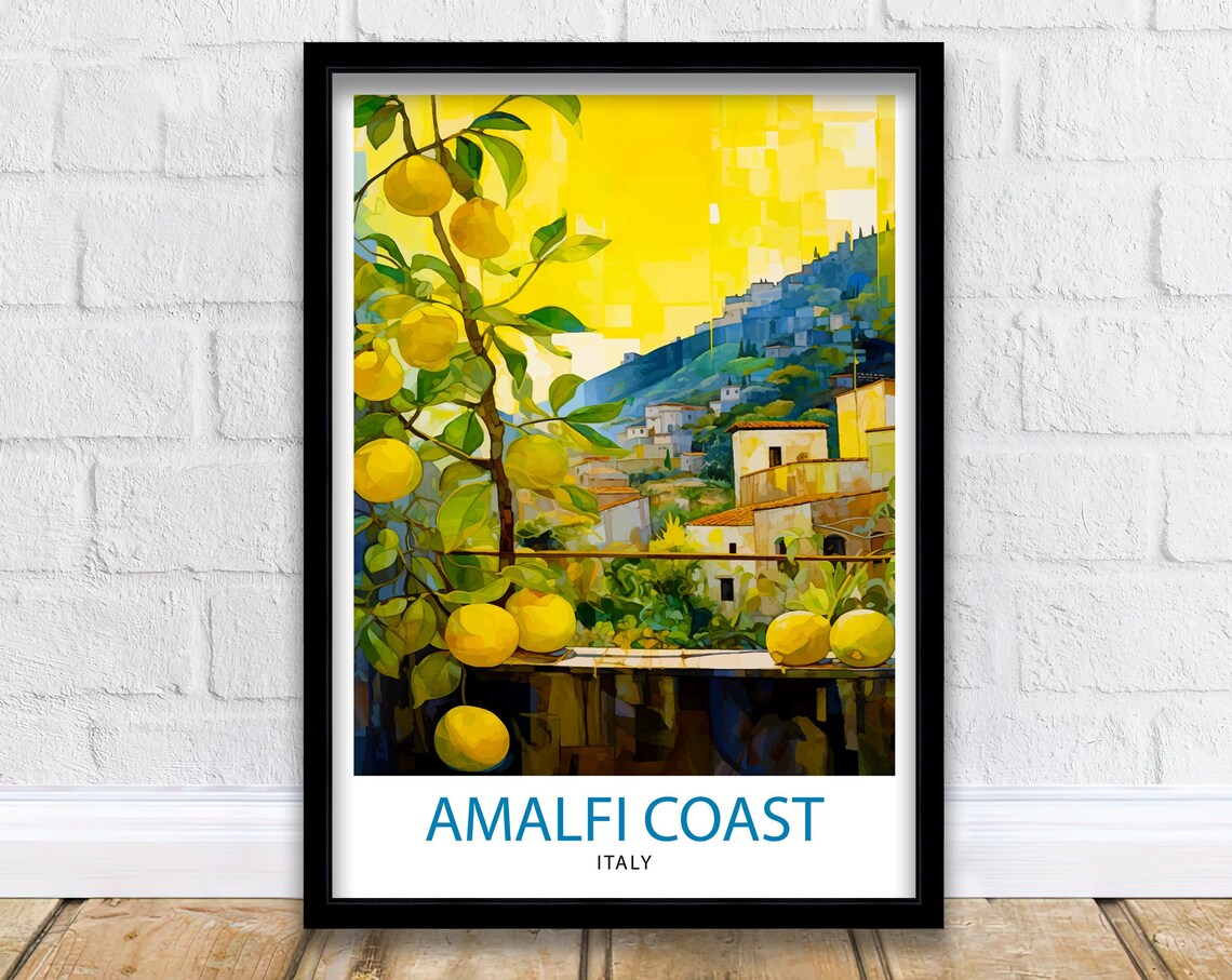 Amalfi Coast Italy Lemon Tree Village Sunshine Travel Poster