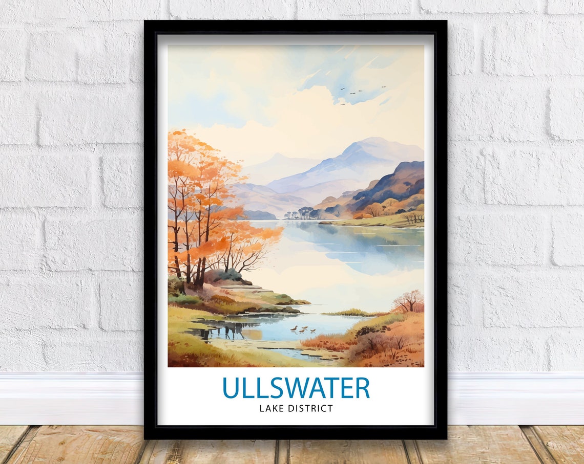 Ullswater Lake District Autumn Lake Mountains Watercolor Poster