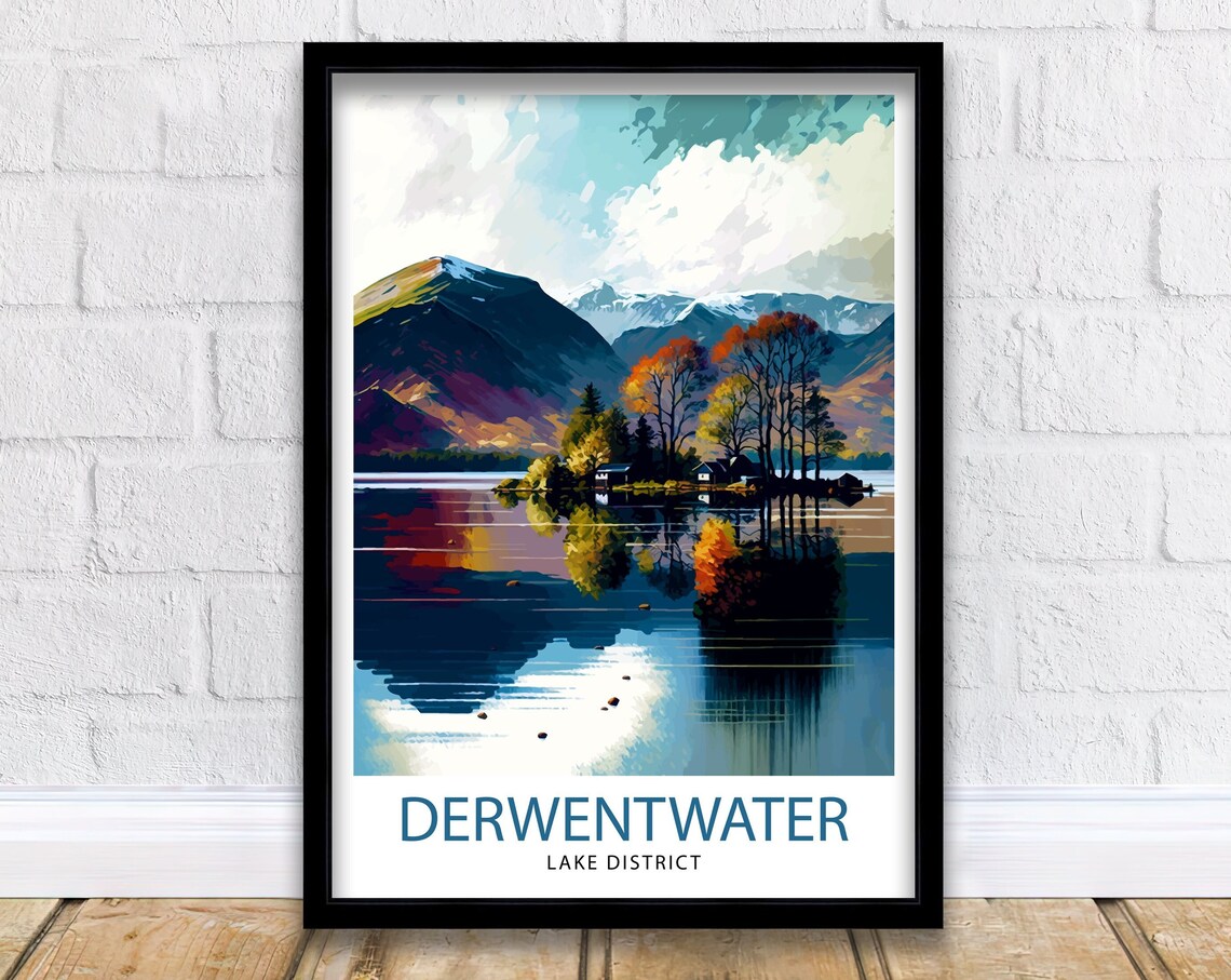Derwentwater Cumbria Travel Poster, Home Decor