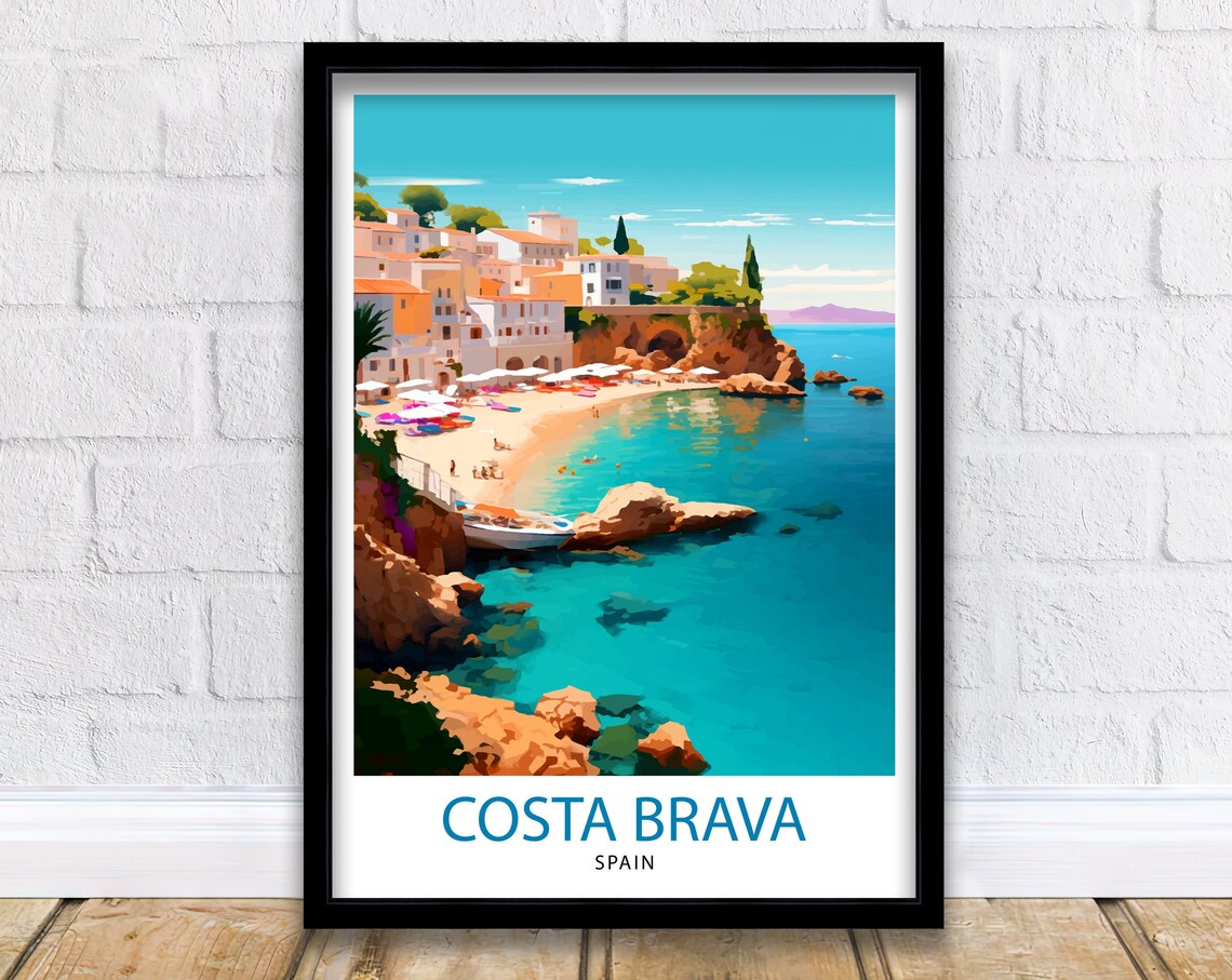 Sunny Costa Brava Spain Turquoise Cove Beach Village Travel Poster
