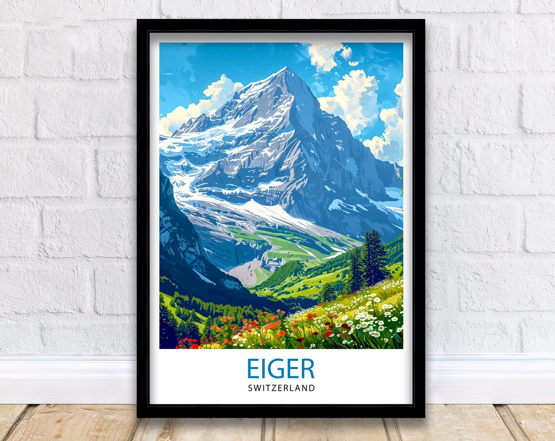 Eiger Mountain Switzerland Travel Poster, Wall Decor