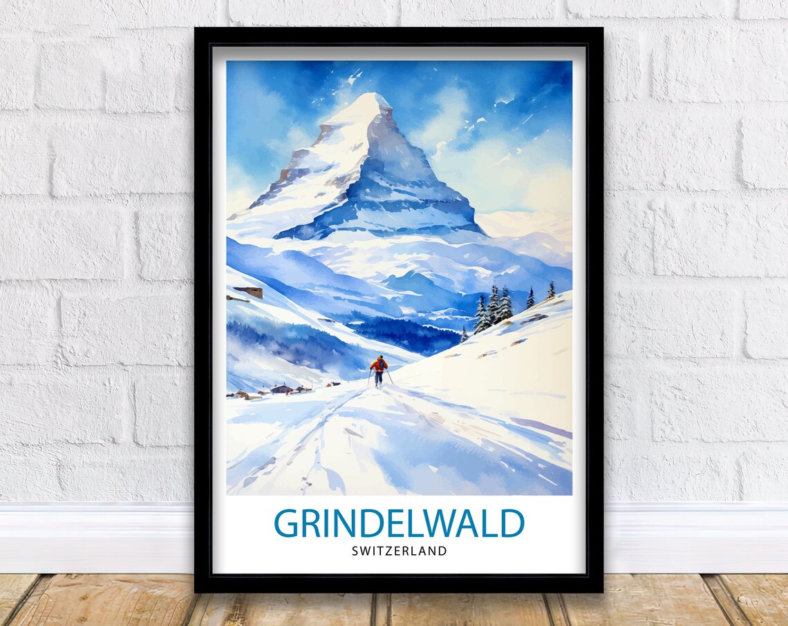 Grindelwald Switzerland Travel Poster, Alpine Destination