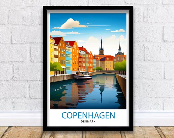 Copenhagen Denmark Illustration Travel Poster