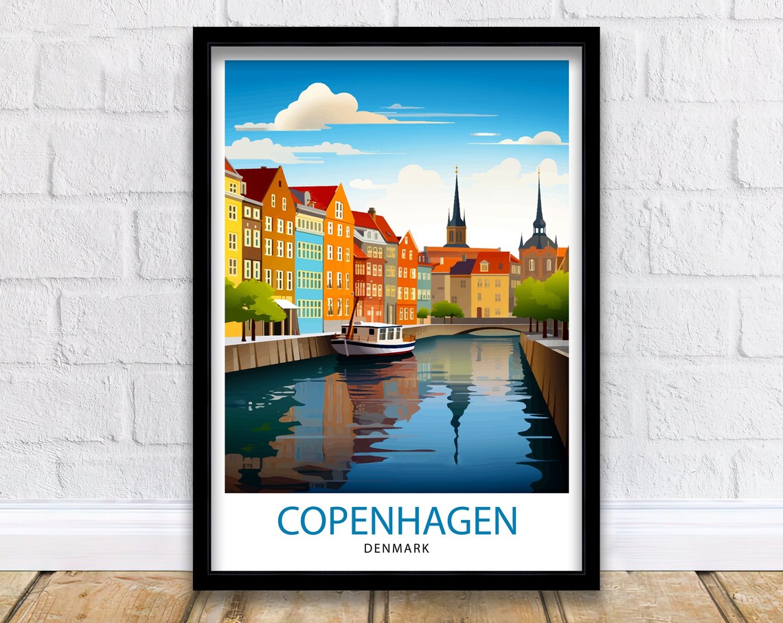 Copenhagen Denmark Illustration Travel Poster