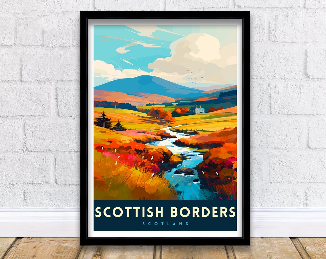 Scottish Borders Scotland Autumn Moorland River Travel Poster