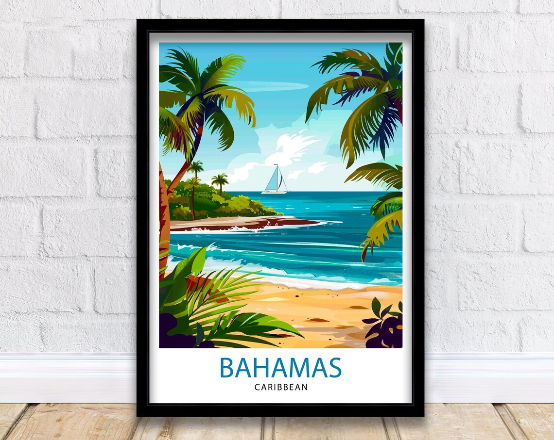 Bahamas Caribbean Travel Poster, Island Decor