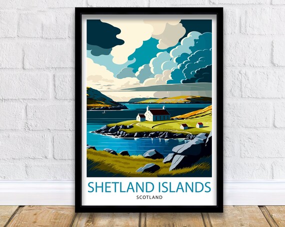 Shetland Islands Travel Poster, Scotland Art Print