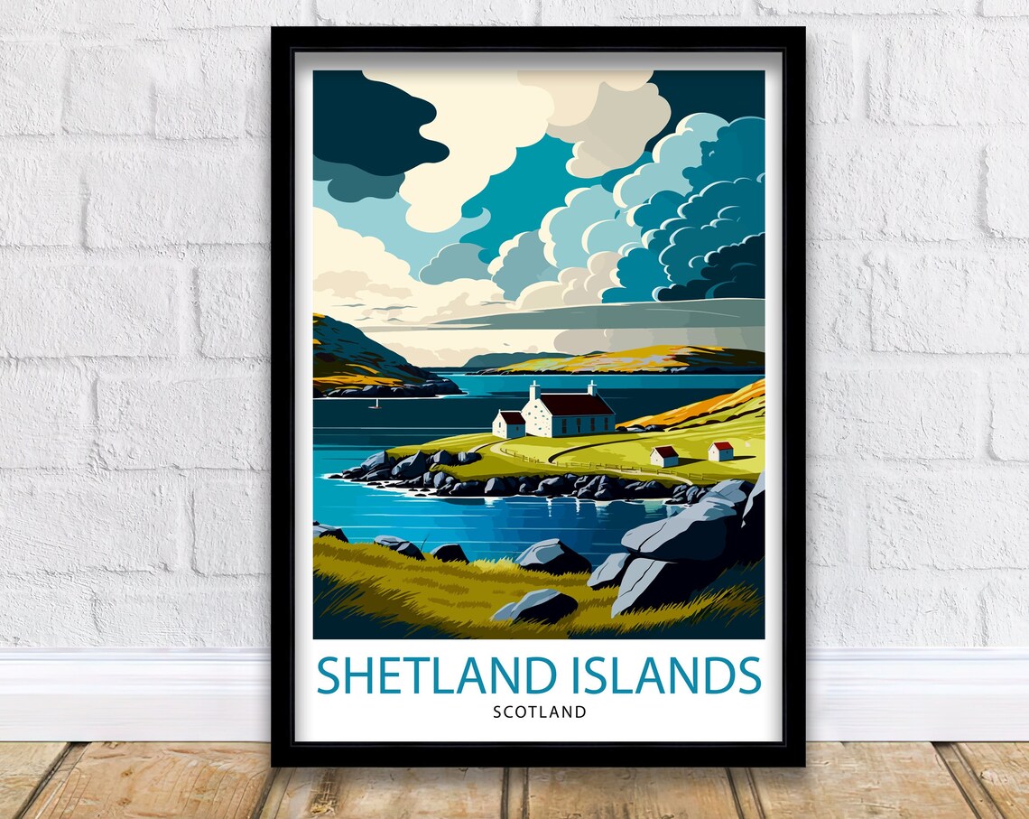 Shetland Islands Travel Poster, Scotland Art Print