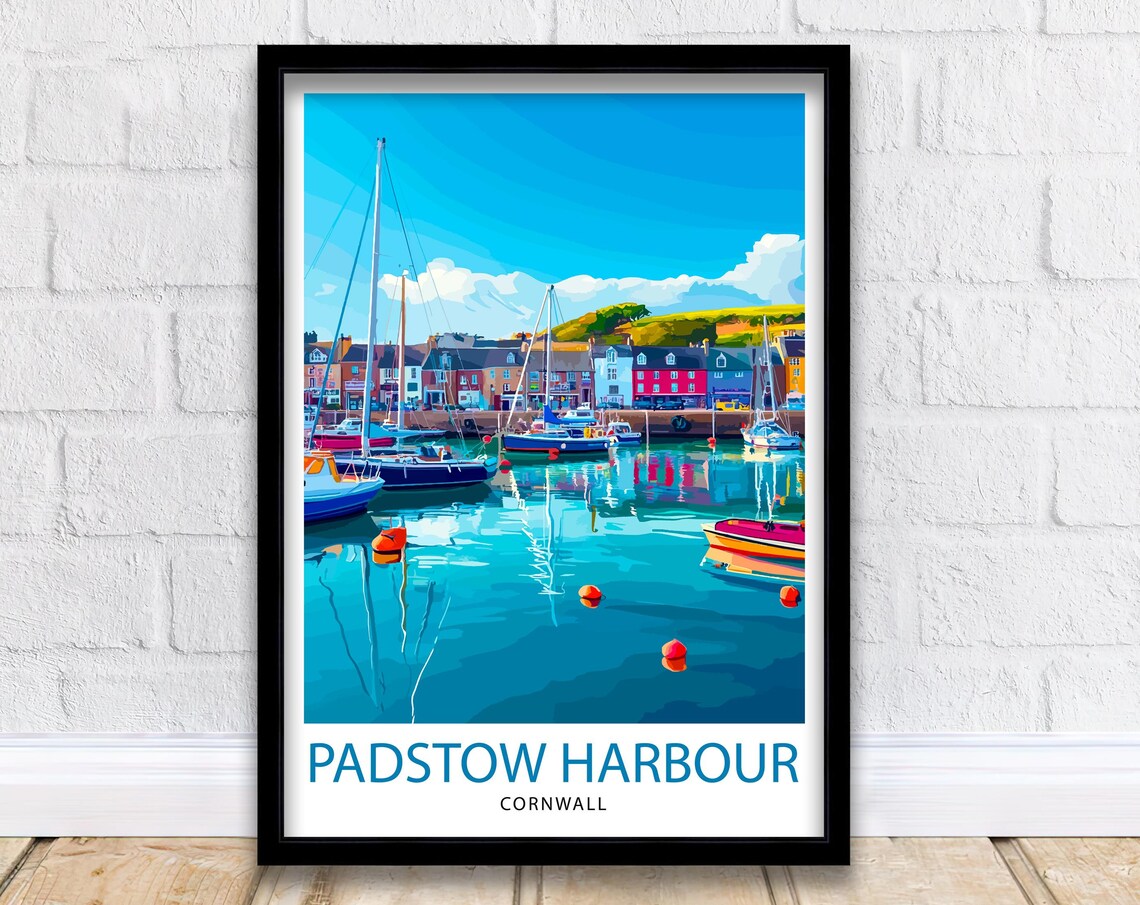 Padstow Harbour Cornwall Sailboats Reflective Water Travel Poster