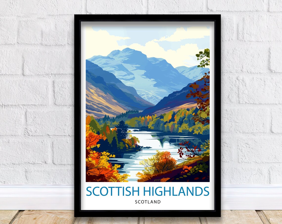 Scottish Highlands Majestic Mountains Travel Poster