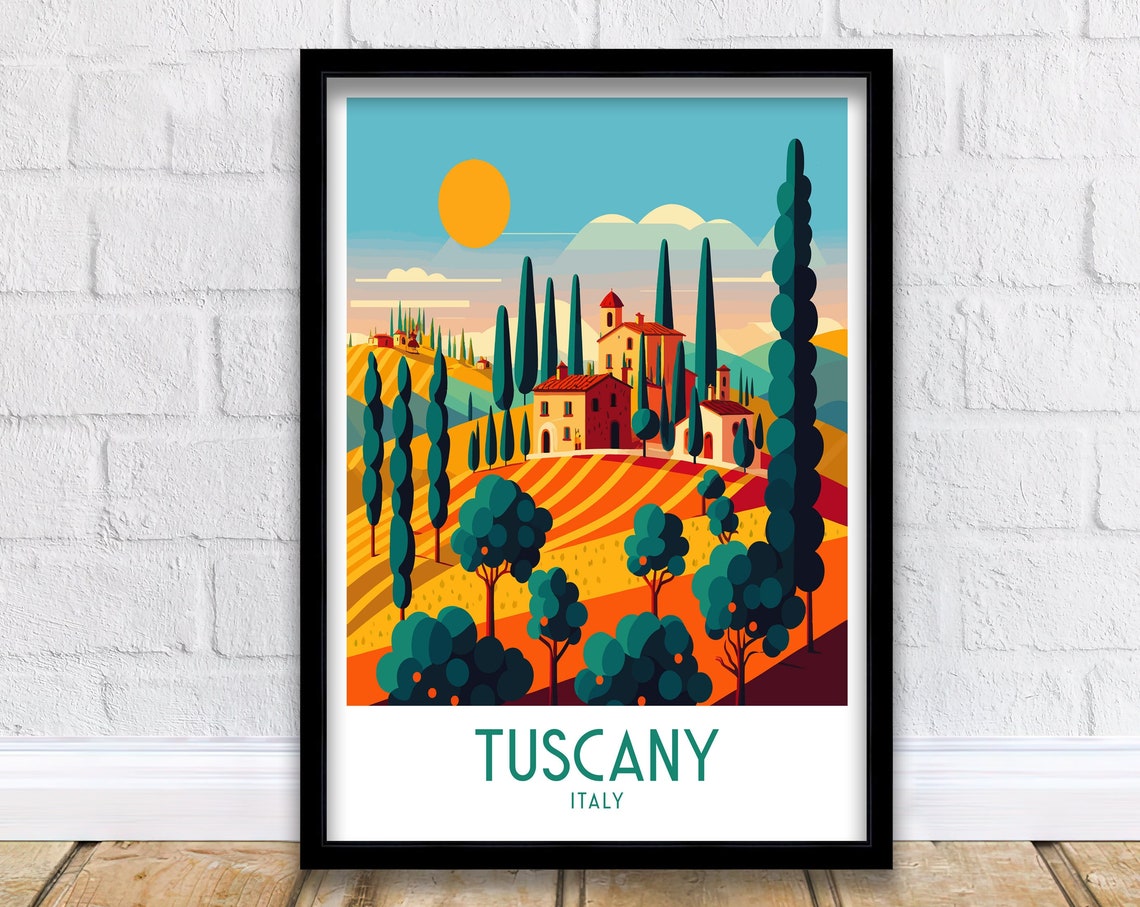 Tuscany Italy Cypress Hills Vineyard Villa Golden Sunset Poster