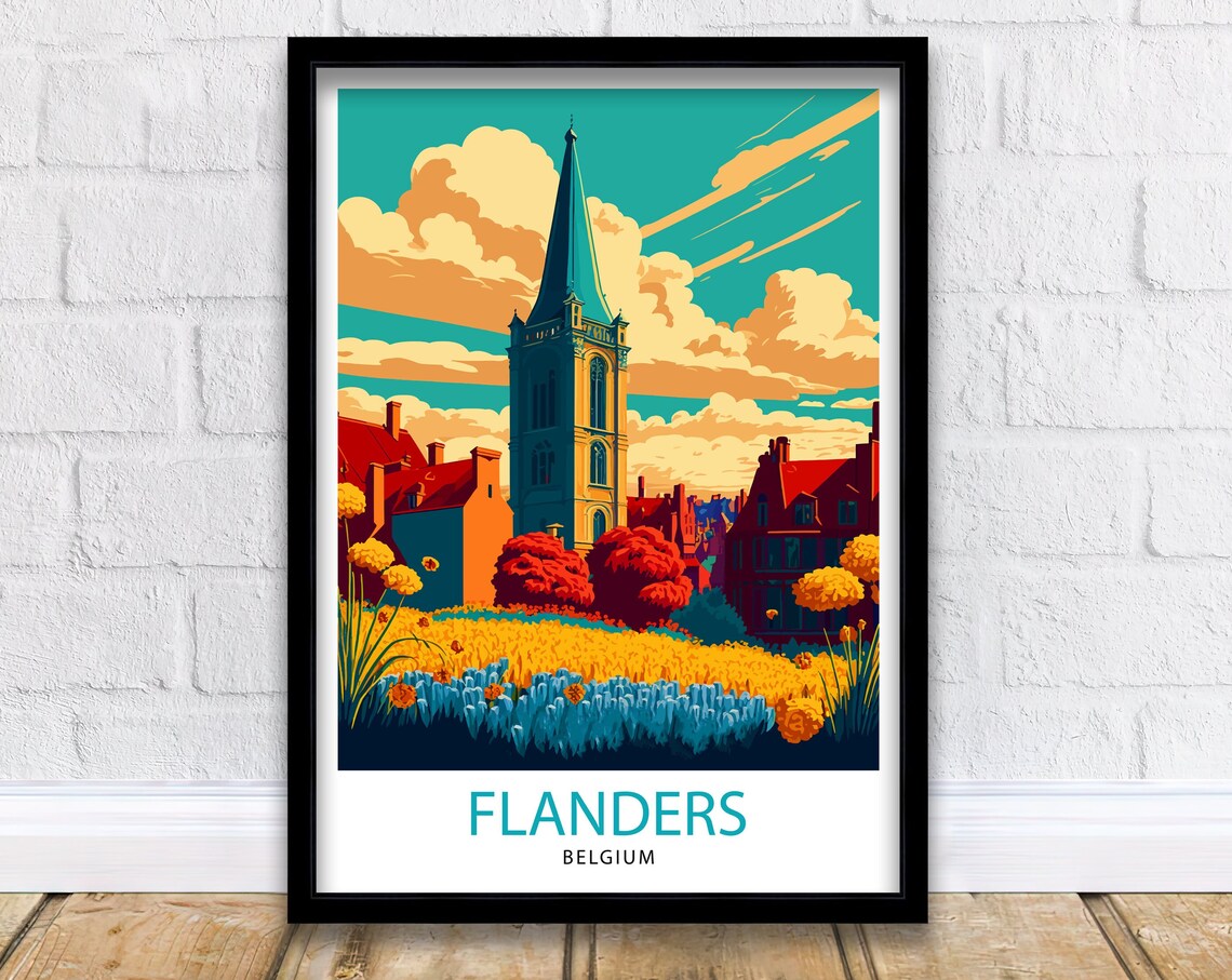 Flanders Belgium Travel Poster, Europe Wall Decor