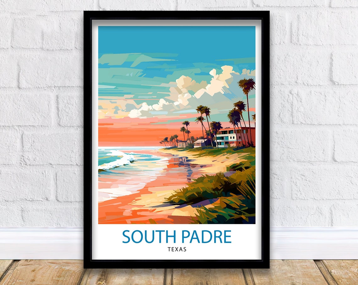 Golden South Padre Texas Sunset Beach Palm Trees Ocean Poster