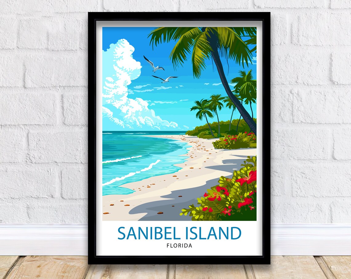 Sanibel Island Florida Palm Beach Shoreline Gulf Coast Travel Poster