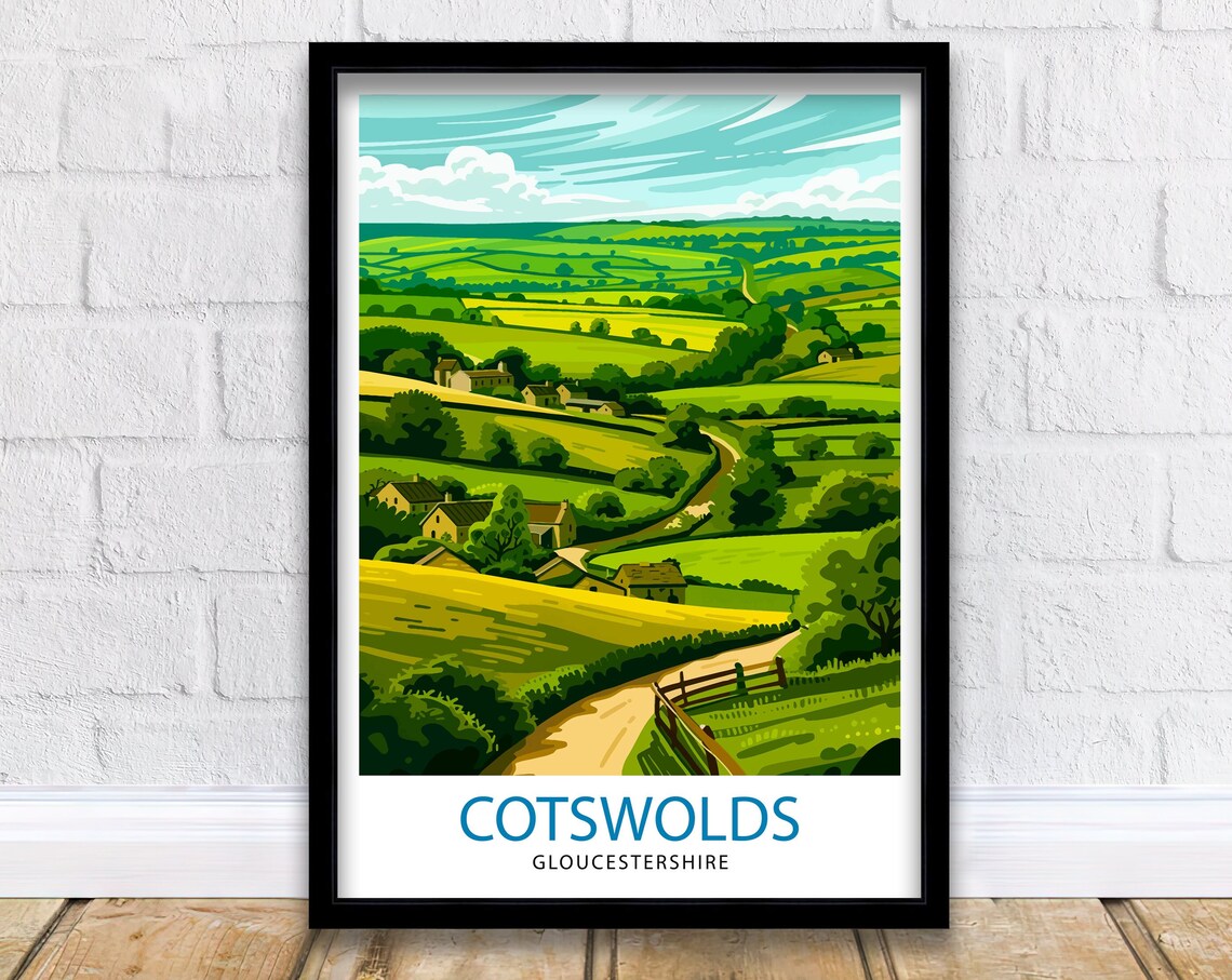 Cotswolds Gloucestershire Rolling Green Hills Village Poster