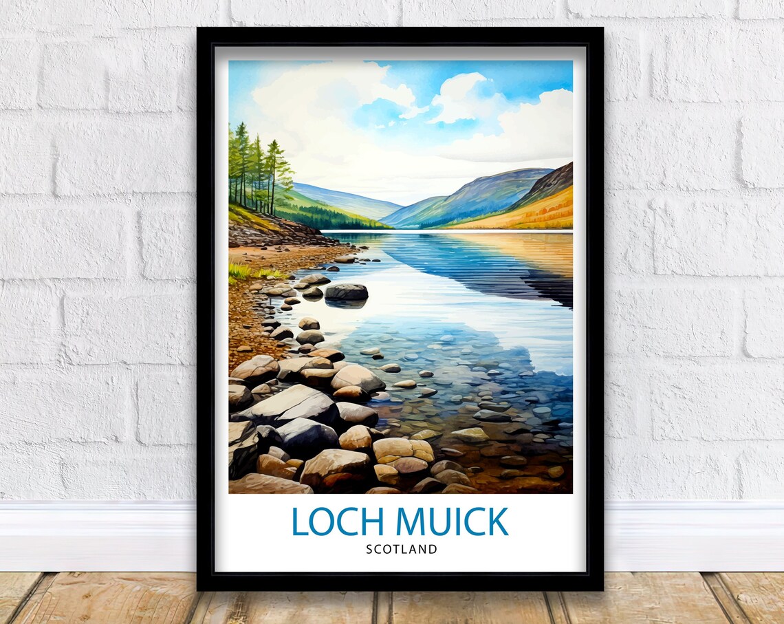 Loch Muick Scotland Travel Poster, Place Wall Decor