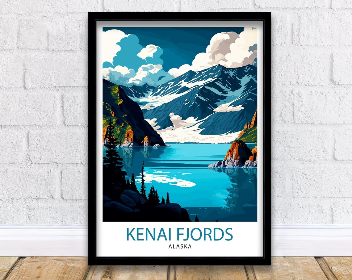 Kenai Fjords Alaska Glacier Mountains Mirror Lake Travel Poster