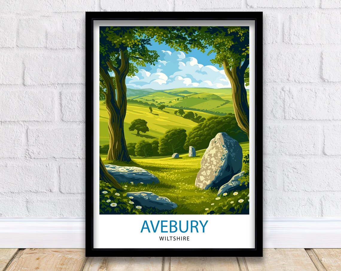 Avebury Wiltshire Ancient Stone Circle Green Meadow Landscape Poster
