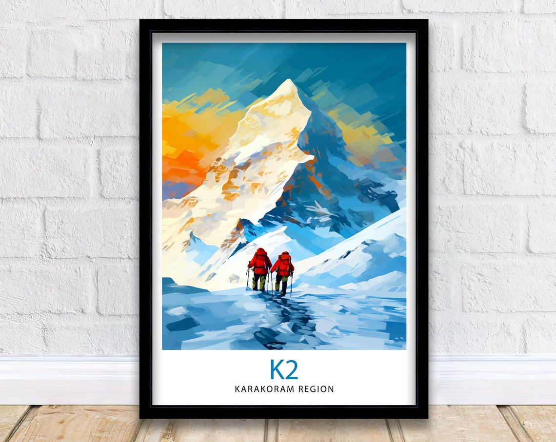 K2 Karakoram Climbers Summit Snow Mountain Expedition Poster