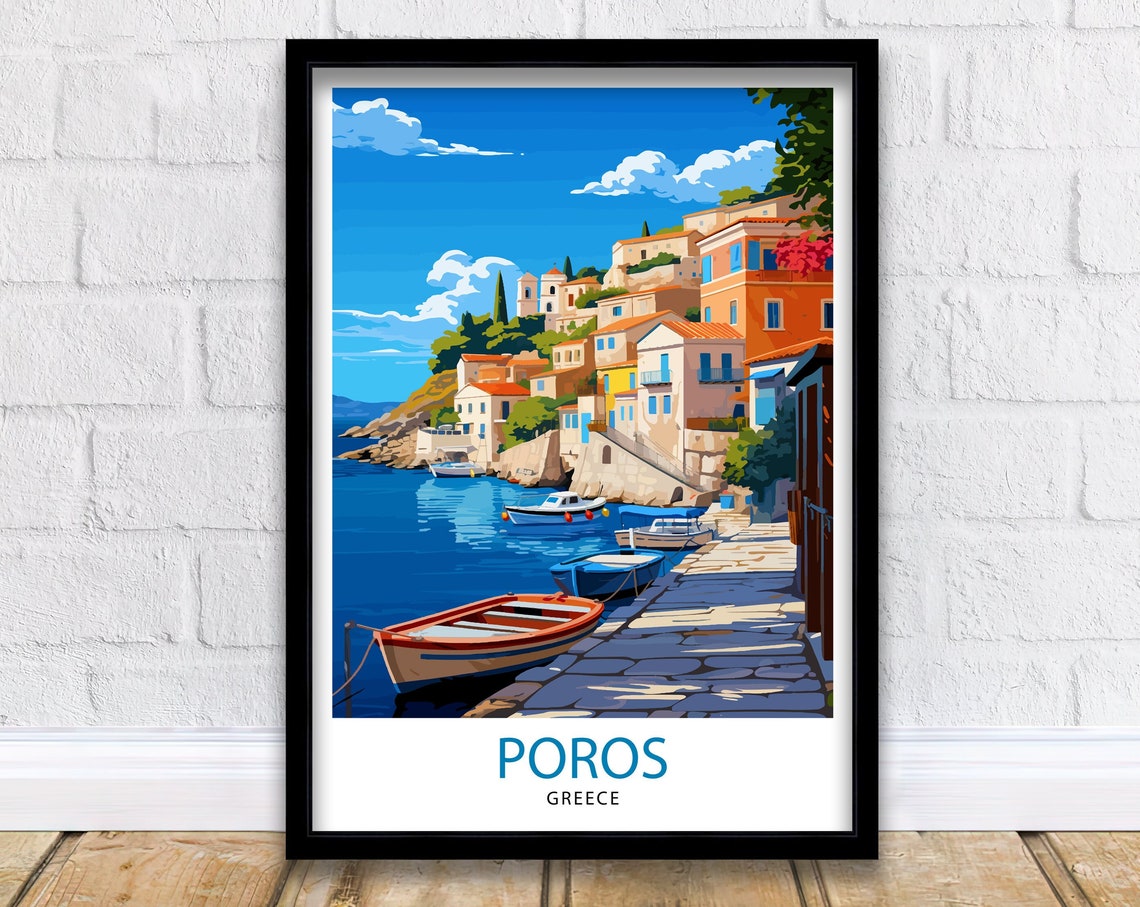 Poros Greece Travel Print Greek Island Wall Decor Poros Island Poster Greece Travel Prints Poros Art Print Poros Illustration Poros Wall