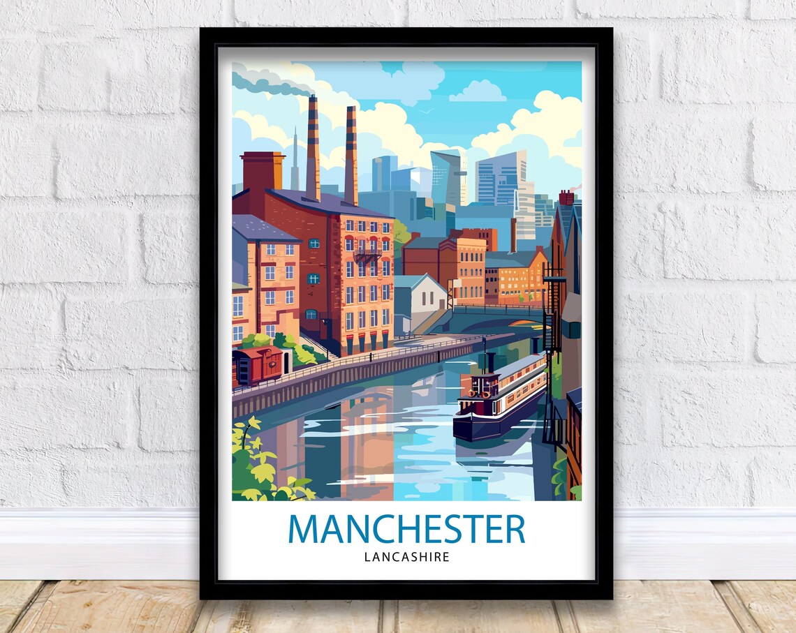 Manchester Travel Poster, Cityscape Wall Decor