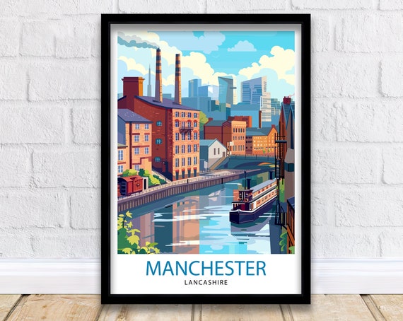 Manchester Travel Poster, Cityscape Wall Decor