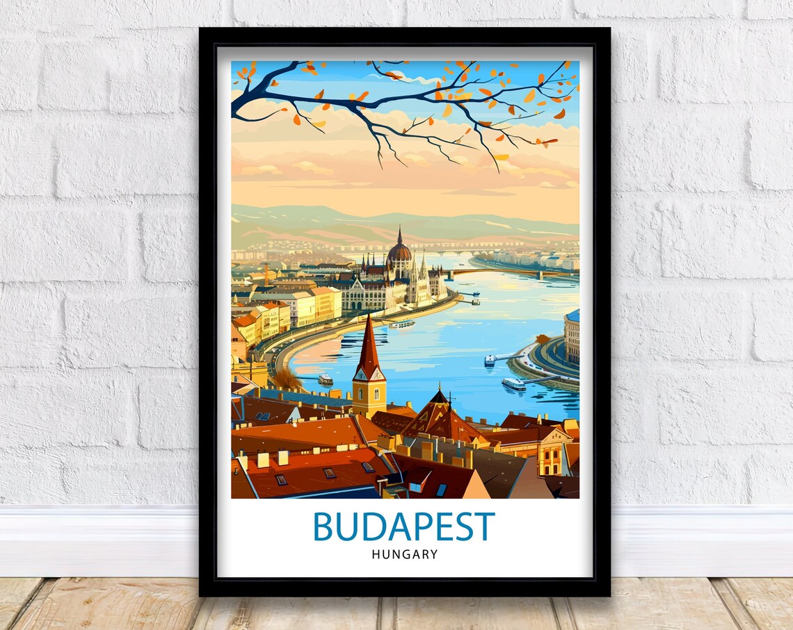 Budapest Hungary Danube River Parliament Travel Cityscape Poster