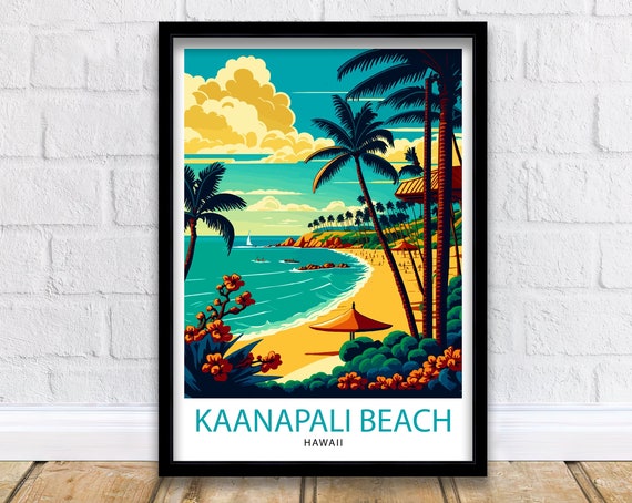 Kaanapali Beach Travel Poster, Maui Island Decor