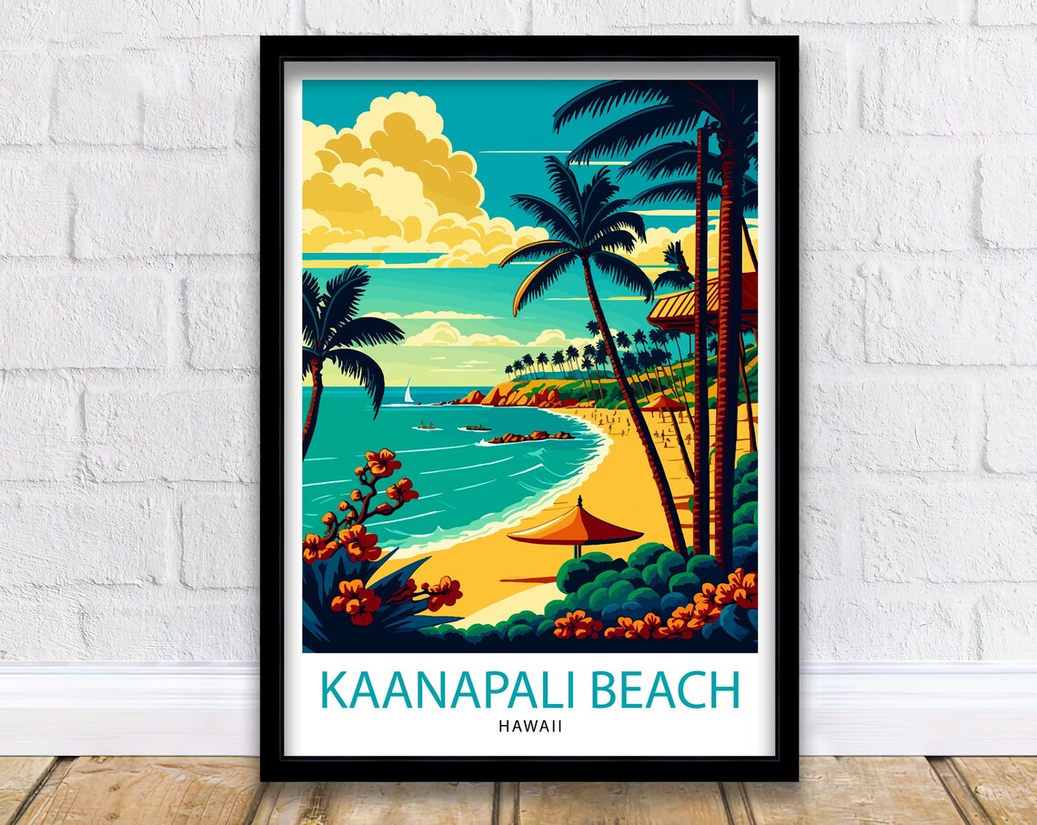 Kaanapali Beach Travel Poster, Maui Island Decor