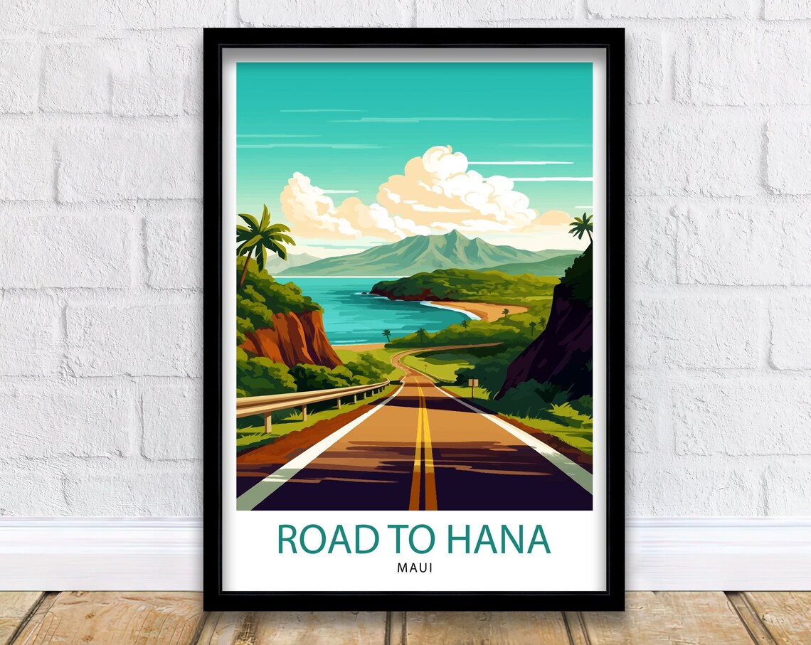 Road To Hana Maui Travel Poster, Hawaii Illustration