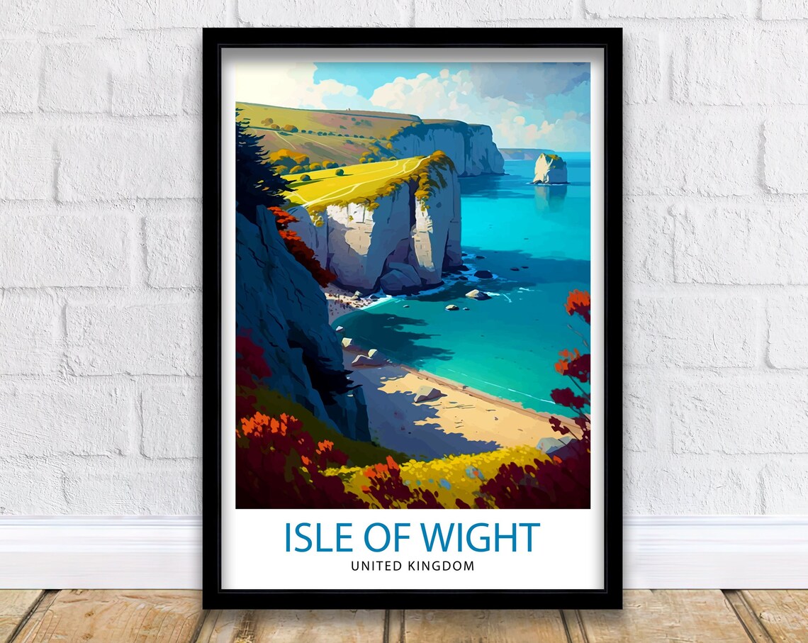 Isle Of Wight United Kingdom Chalk Cliffs Beach Vintage Travel Poster