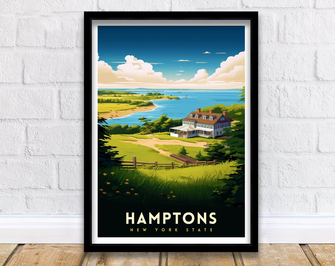Hamptons New York State Grand Manor House and Bay Vista Poster