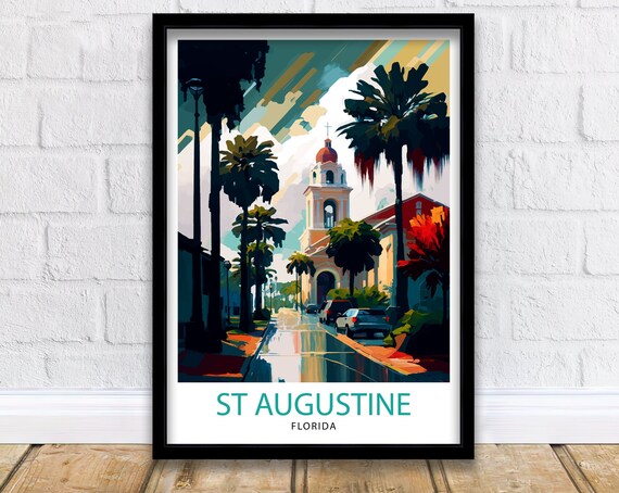St Augustine Florida Historic Palm Street Spanish Mission Travel Poster