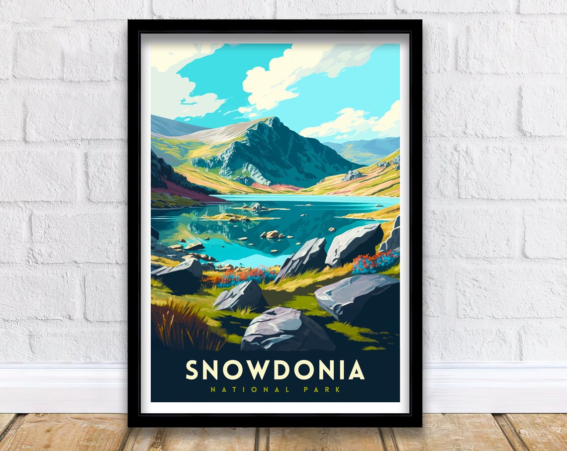 Snowdonia Travel Poster, Wales Landscape Print