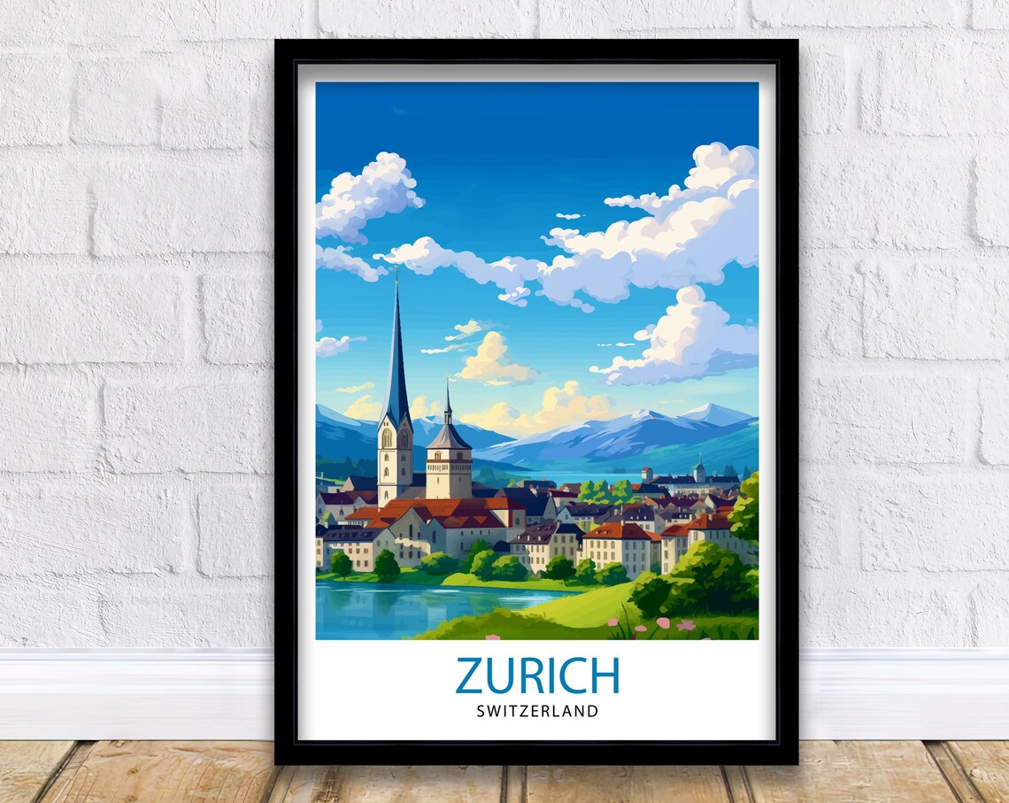 Zurich Switzerland Travel Poster, Home Living Decor