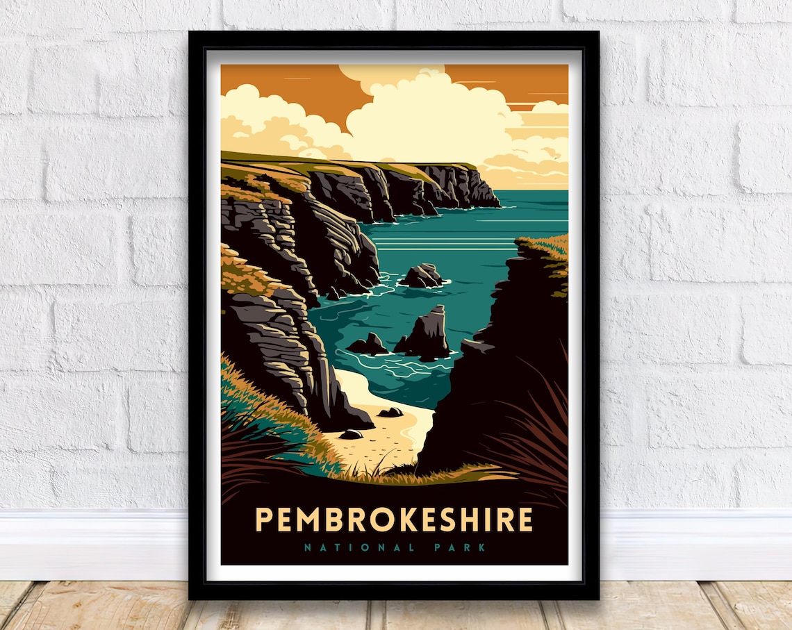 Pembrokeshire Coast Travel Poster, National Park Landscape