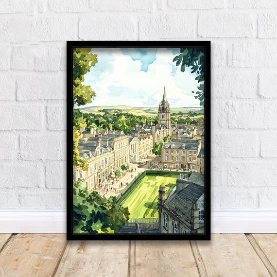 Bath England Watercolor Art Print Roman Baths Painting Royal Crescent Wall Decor Georgian City Gift