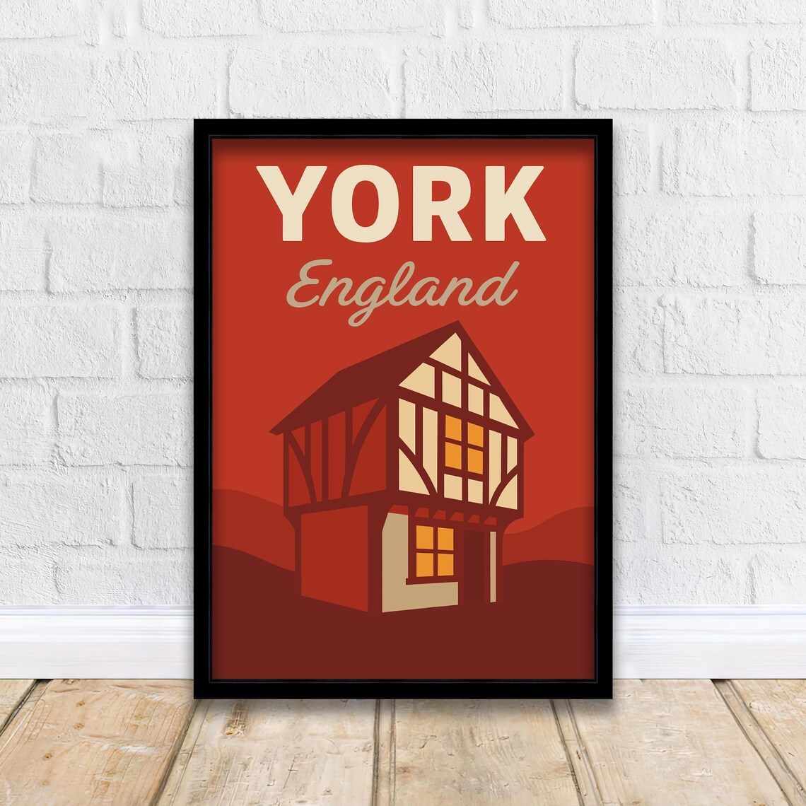 York England Vintage Tudor House Retro Cityscape Travel Poster