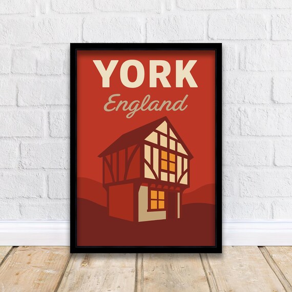 York England Vintage Tudor House Retro Cityscape Travel Poster