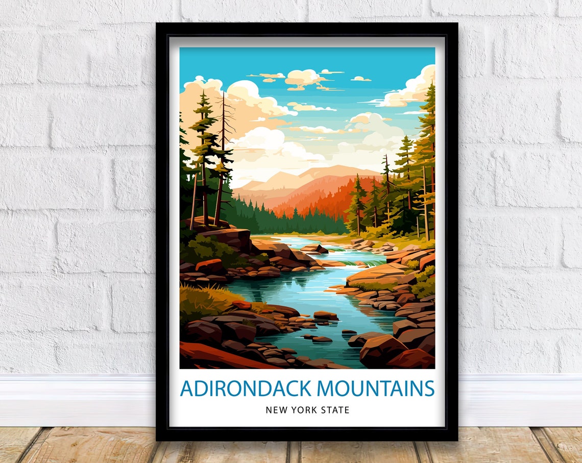 Adirondack Mountains New York Forest Stream Autumn Landscape Poster