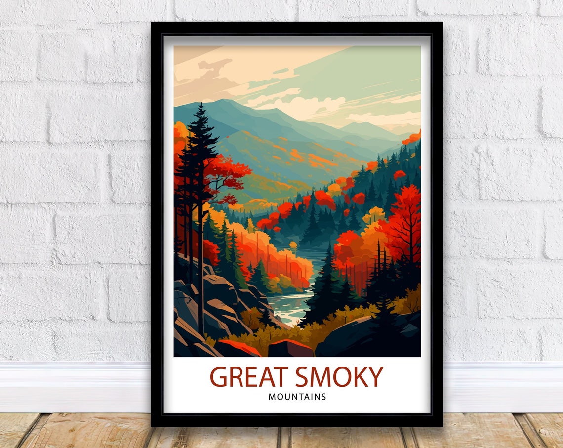 Great Smoky Mountains Travel Print Smoky Mountains Wall Decor Smoky Mountains Home Living Decor Tennessee Travel Poster Usa National Park