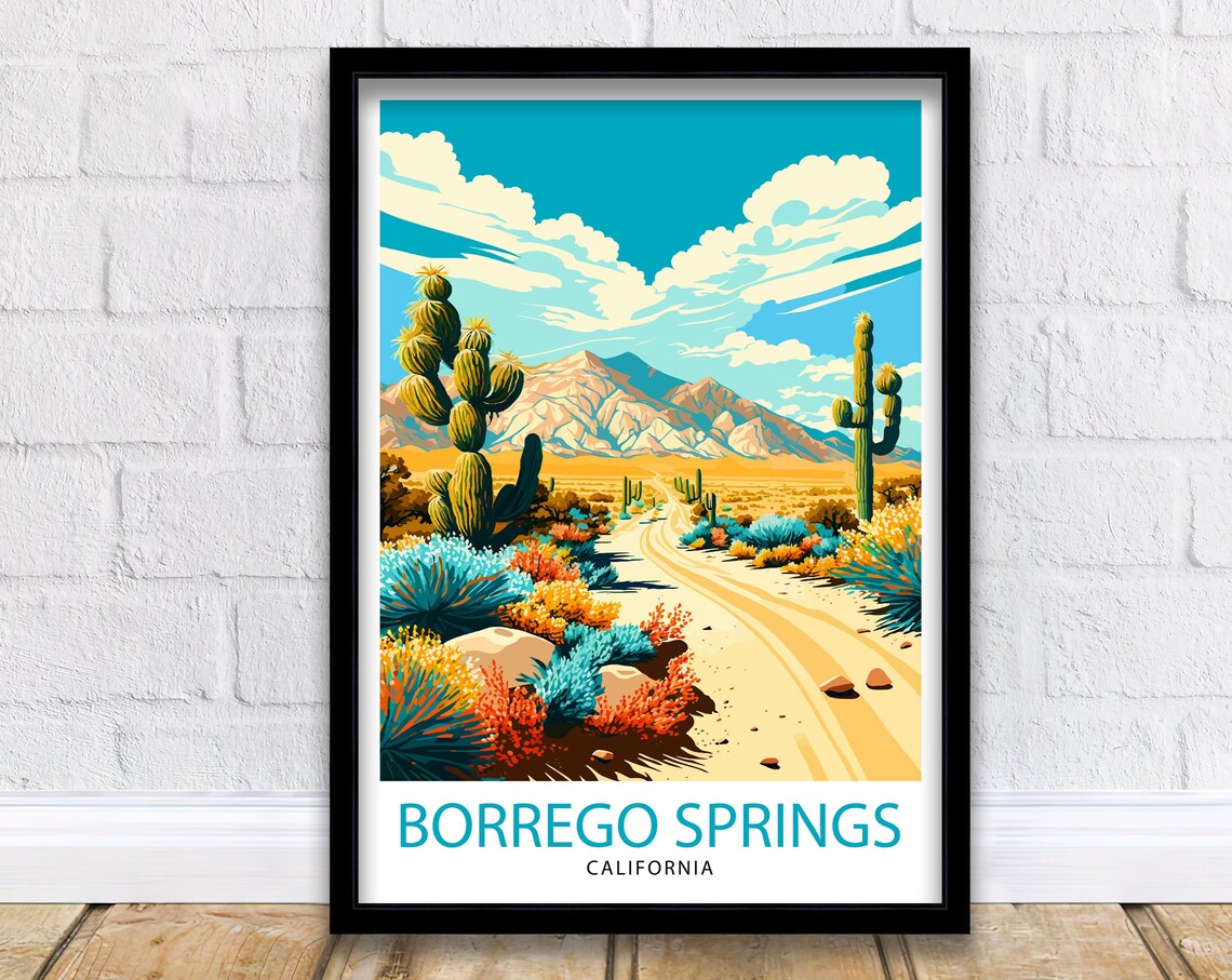 Borrego Springs California Desert Road Cacti Mountain View Poster