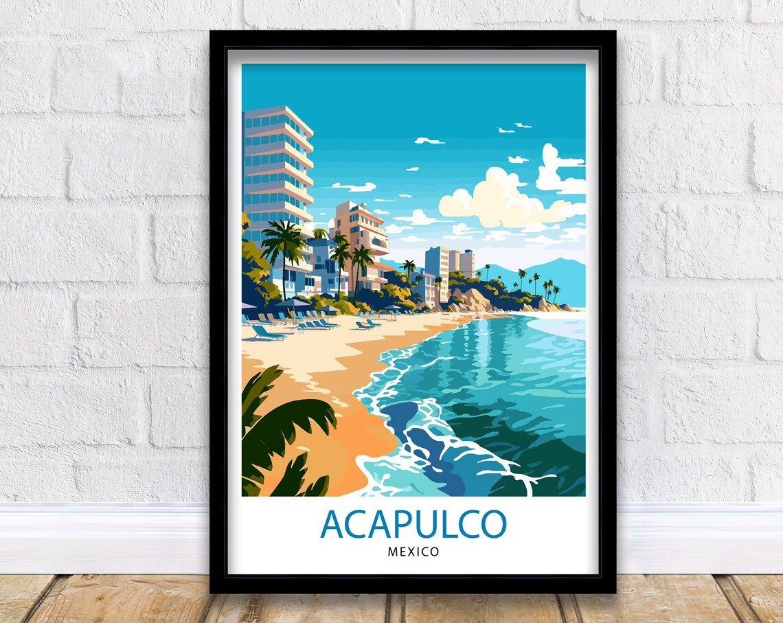 Acapulco Mexico Travel Poster, Home Living Decor