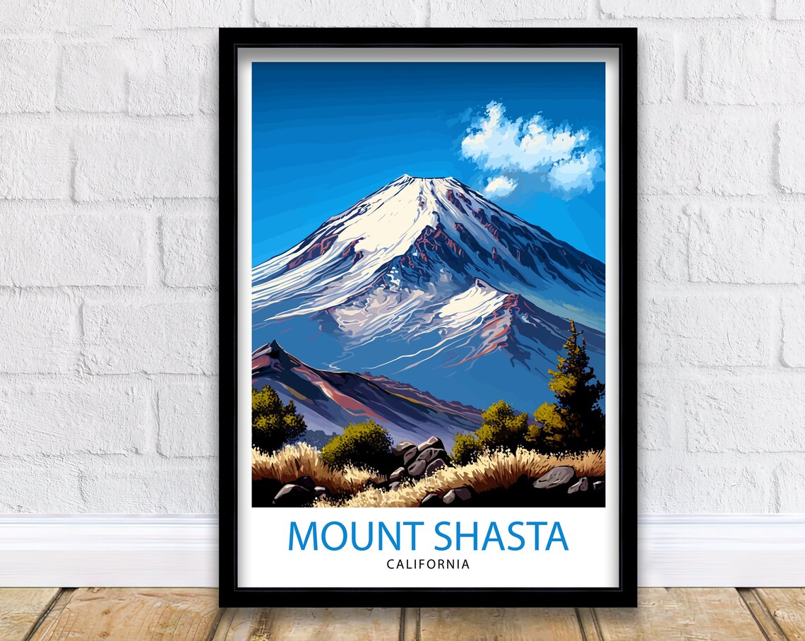 Mount Shasta California Snow Capped Peak Mountain Travel Poster