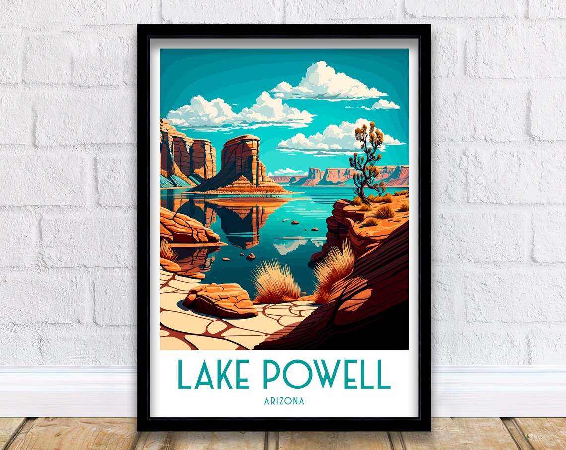 Lake Powell Arizona Retro Red Rock Canyon Lake Landscape Poster