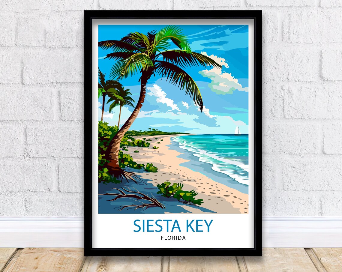 Siesta Key Florida Palm Beach Sailboat Tropical Scene Poster