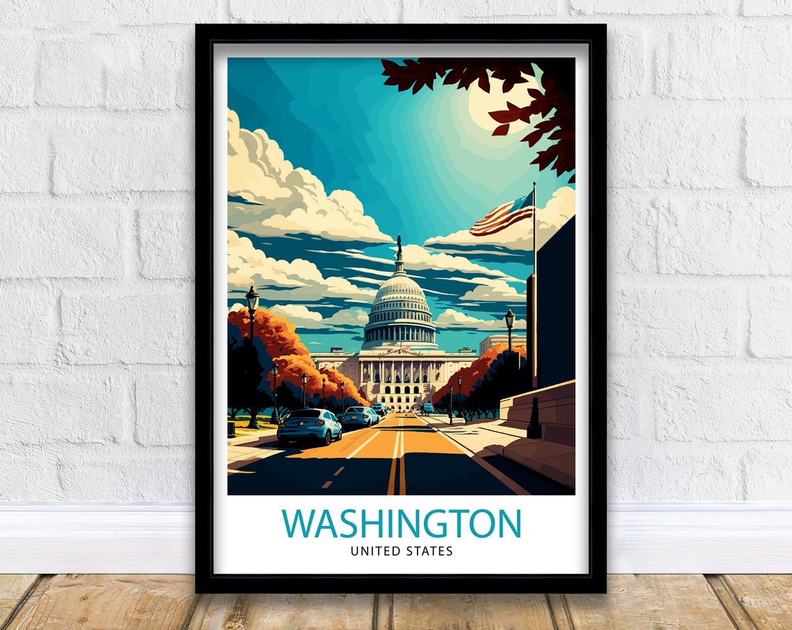 Washington DC United States Capitol Building Avenue Travel Poster