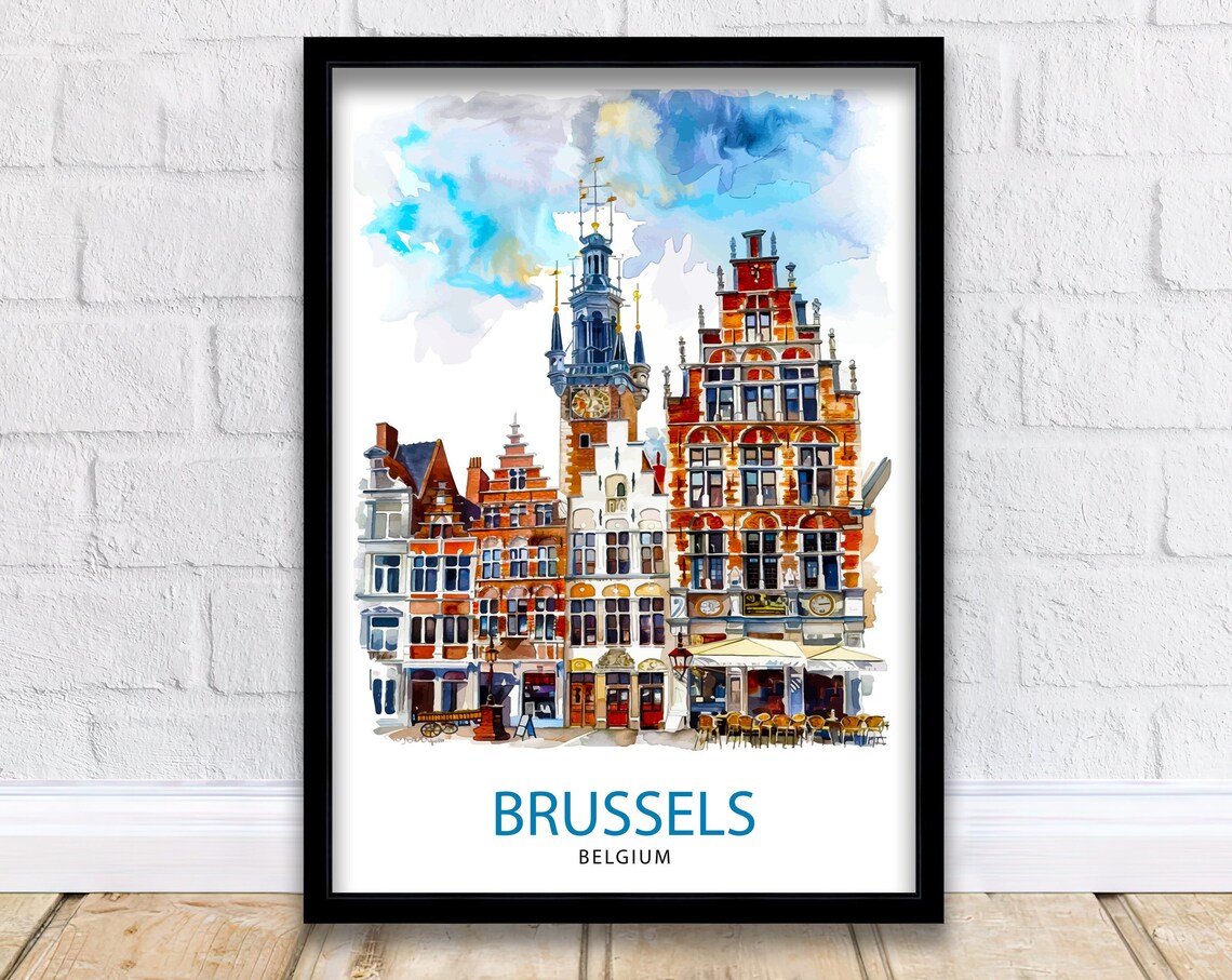 Brussels Belgium Historic Grand Square Watercolor Art Poster